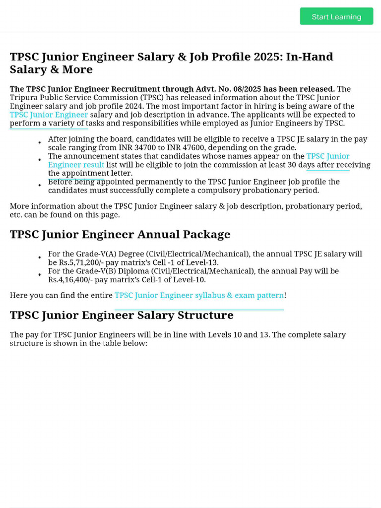 TPSC Junior Engineer Salary & Job Profile 2025 - In-Hand Salary & More ...