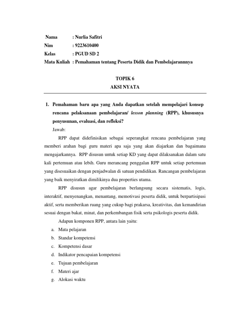 Rencana Pelaksanaan Pembelajaran RPP SD | PDF