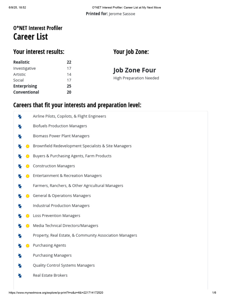 O - NET Interest Profiler - Career List at My Next Move | PDF