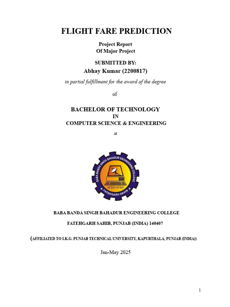 Flight Fare Prediction Project Report | PDF | Dependent And Independent ...