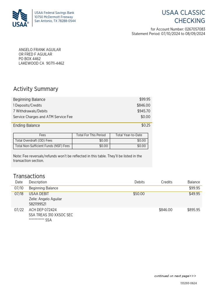 USAA Classic Checking Statement Summary | PDF | Debit Card | Payments
