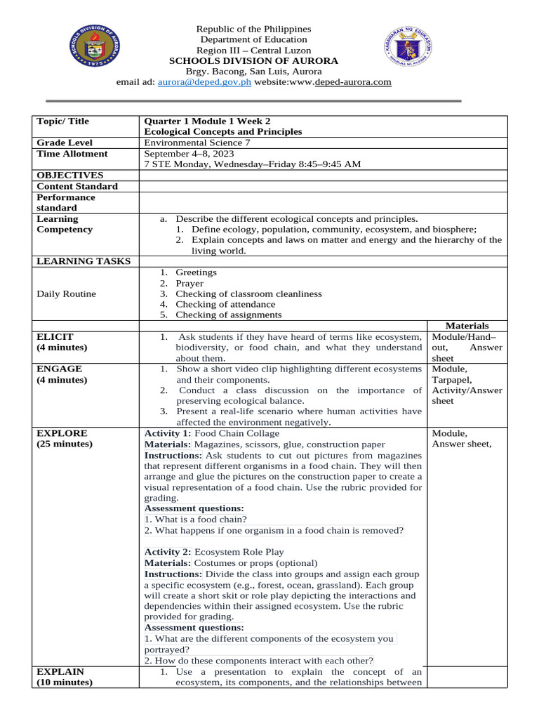 Ecological Concepts for Grade 7 Science | PDF | Ecology | Ecosystem
