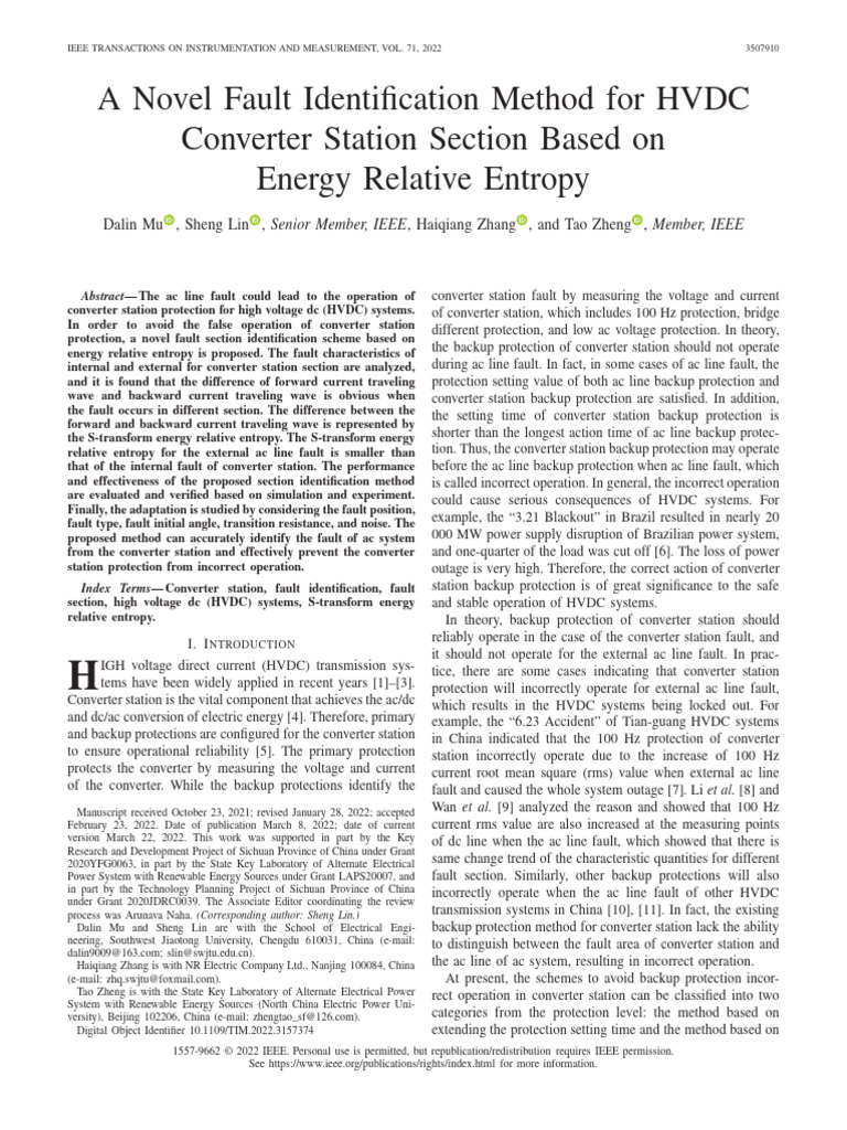 A Novel Fault Identification Method For HVDC Converter Station Section ...