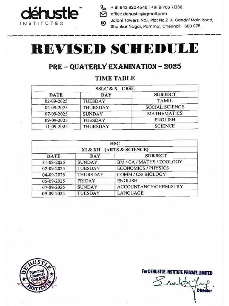 Revised Schedule | PDF