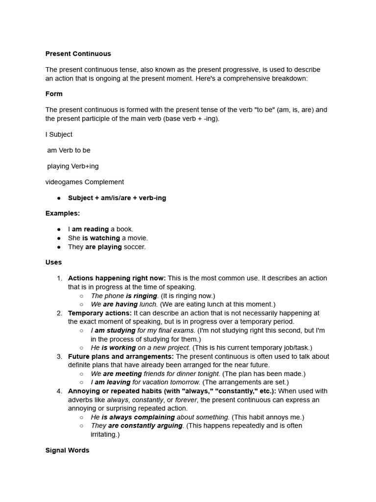 Understanding Present Continuous Tense | PDF | Verb | Grammatical Tense