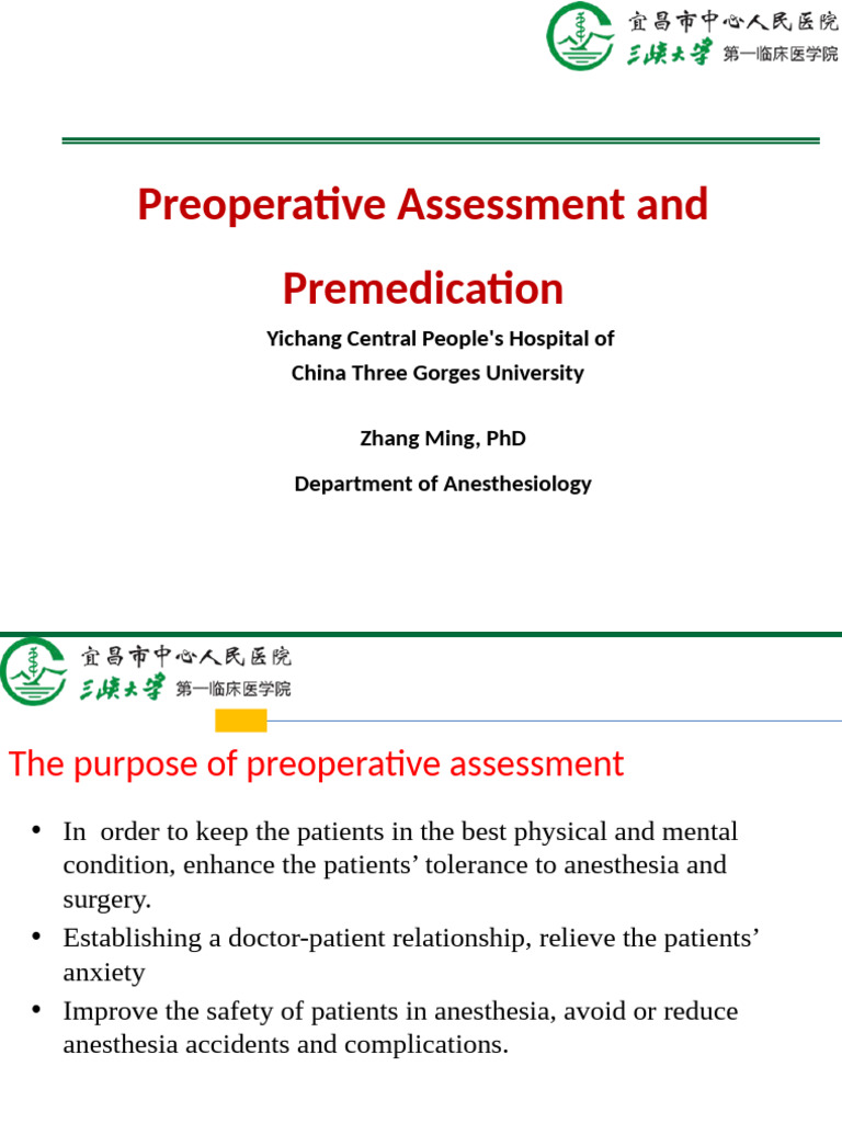 Preoperative Assessment and Premedication Guide | PDF | Anesthesia ...