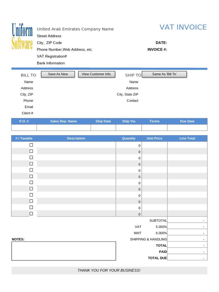UAE VAT Invoice Template Download | PDF | Invoice
