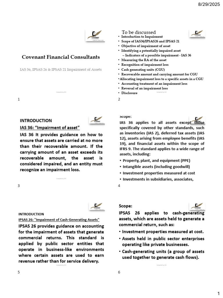 Impairment of Assets: IAS 36 & IPSAS Guide | PDF | International ...