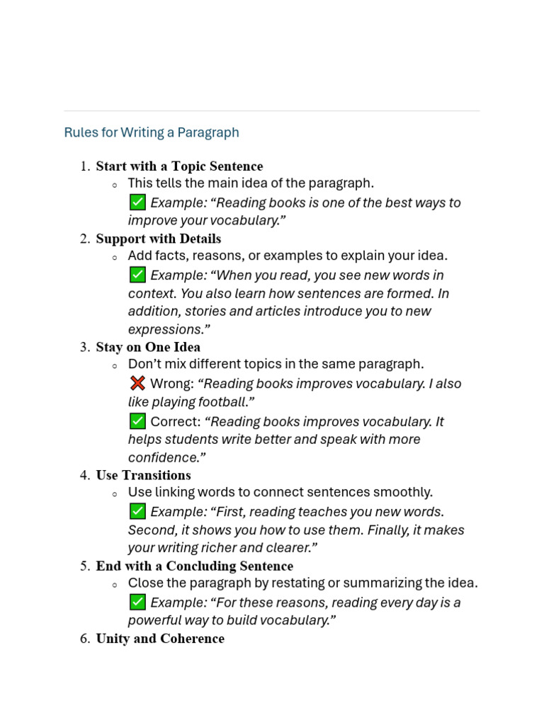 Paragraph Writing Rules and Examples | PDF