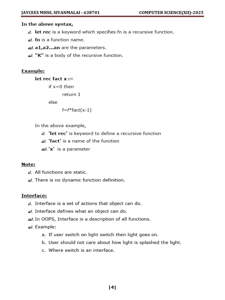 Recursive Functions and Interfaces in OOP | PDF