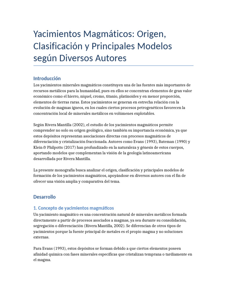 Yacimientos Magmáticos: Origen y Modelos | PDF | Magma | Minerales