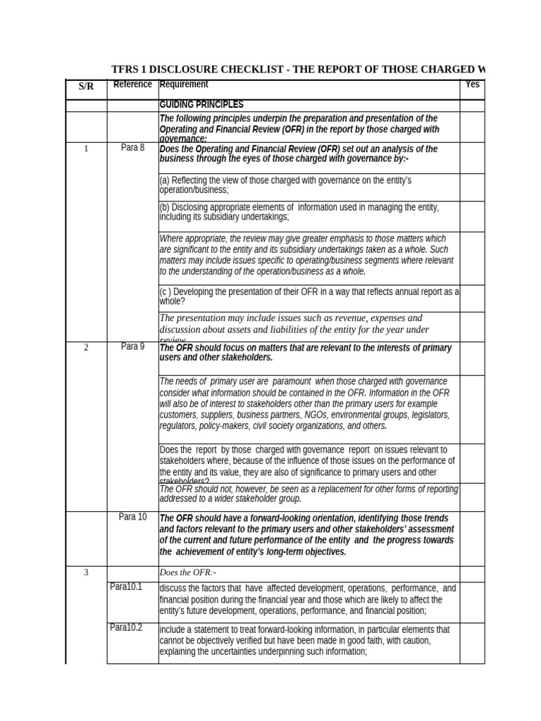 TFRS 1 Disclosure Checklist Overview | PDF | Risk | Governance