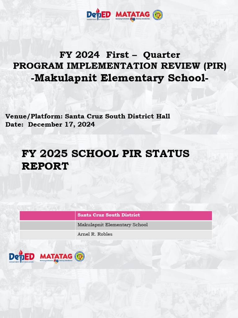 FY 2025 School PIR Report: Makulapnit ES | PDF