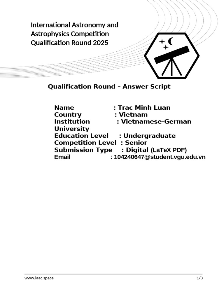 IAAC Qualification Round 2025 | PDF | Comet | Sun