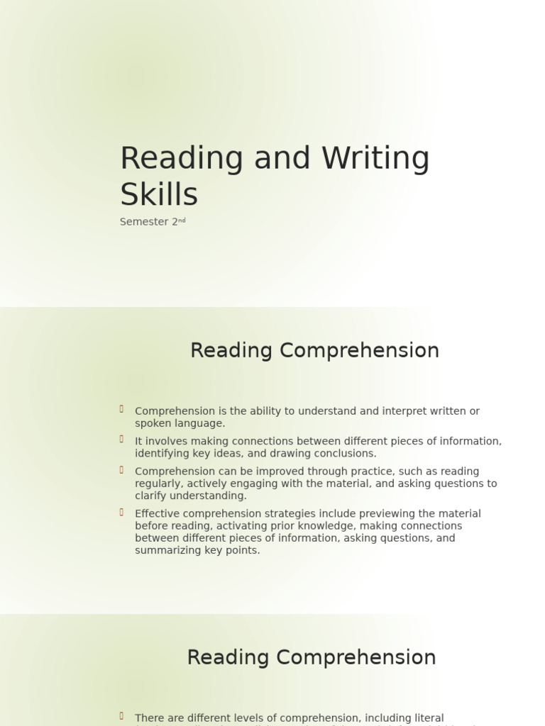 Reading and Writing Skills | PDF | Reading Comprehension | Résumé