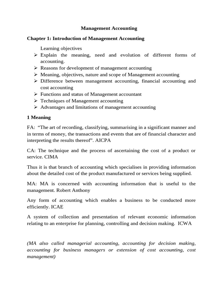 Introduction to Management Accounting | PDF | Accounting | Management ...