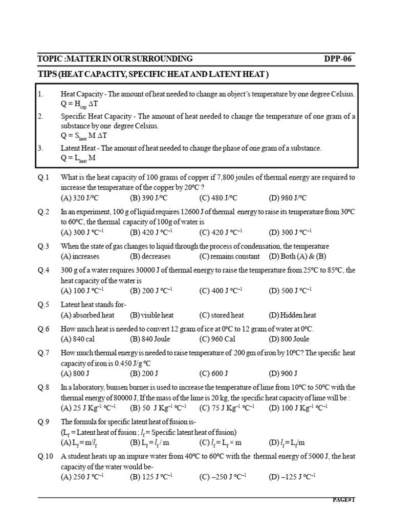 Heat Capacity and Latent Heat Concepts | PDF | Heat | Heat Capacity