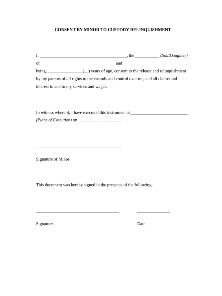 Consent by Minor To Custody Relinquishment | PDF