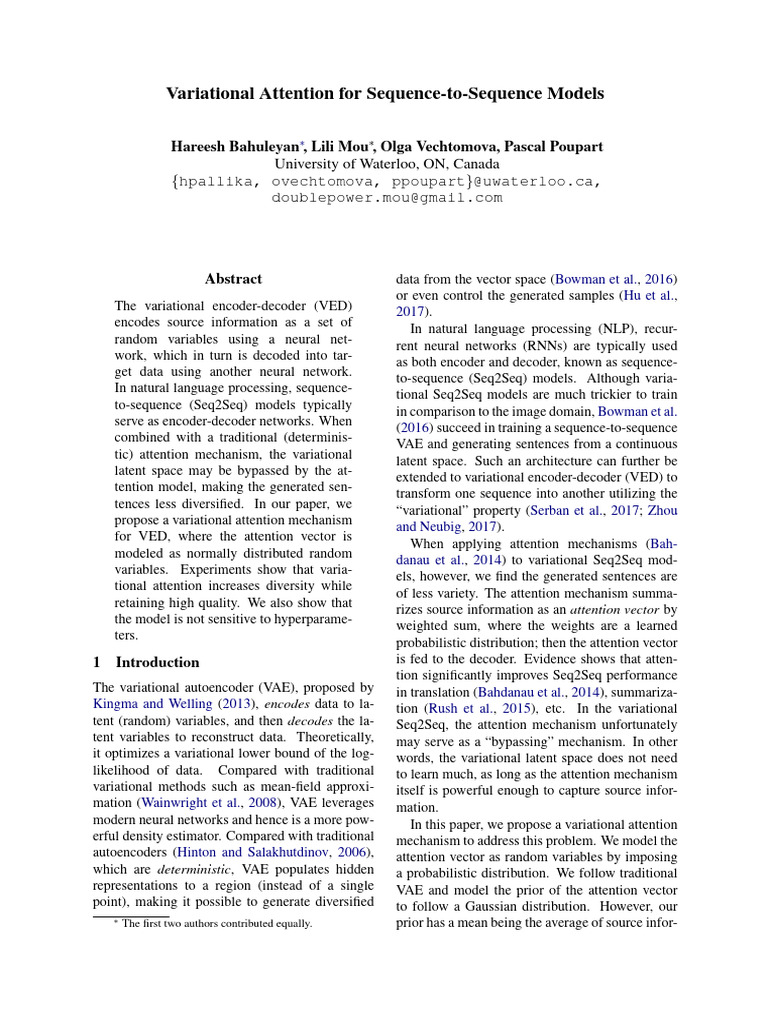 Variational Attention in Seq2Seq Models | PDF | Computational ...