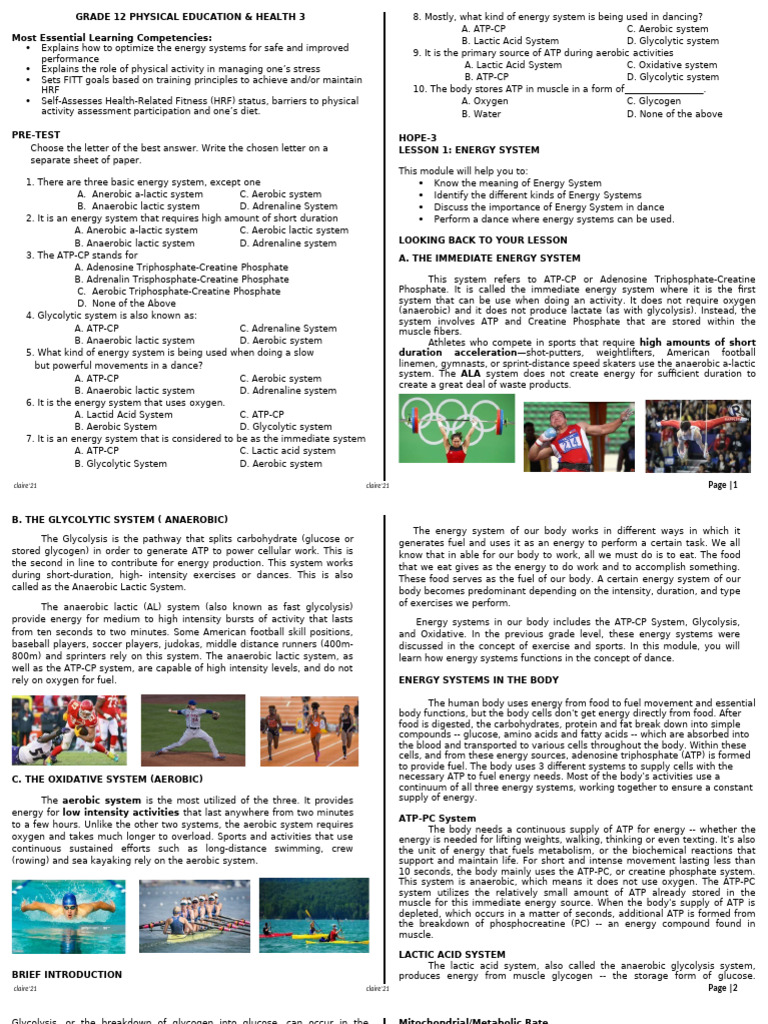 PE Health 3 Module Q1 Module 1 | PDF | Cellular Respiration | Glycolysis