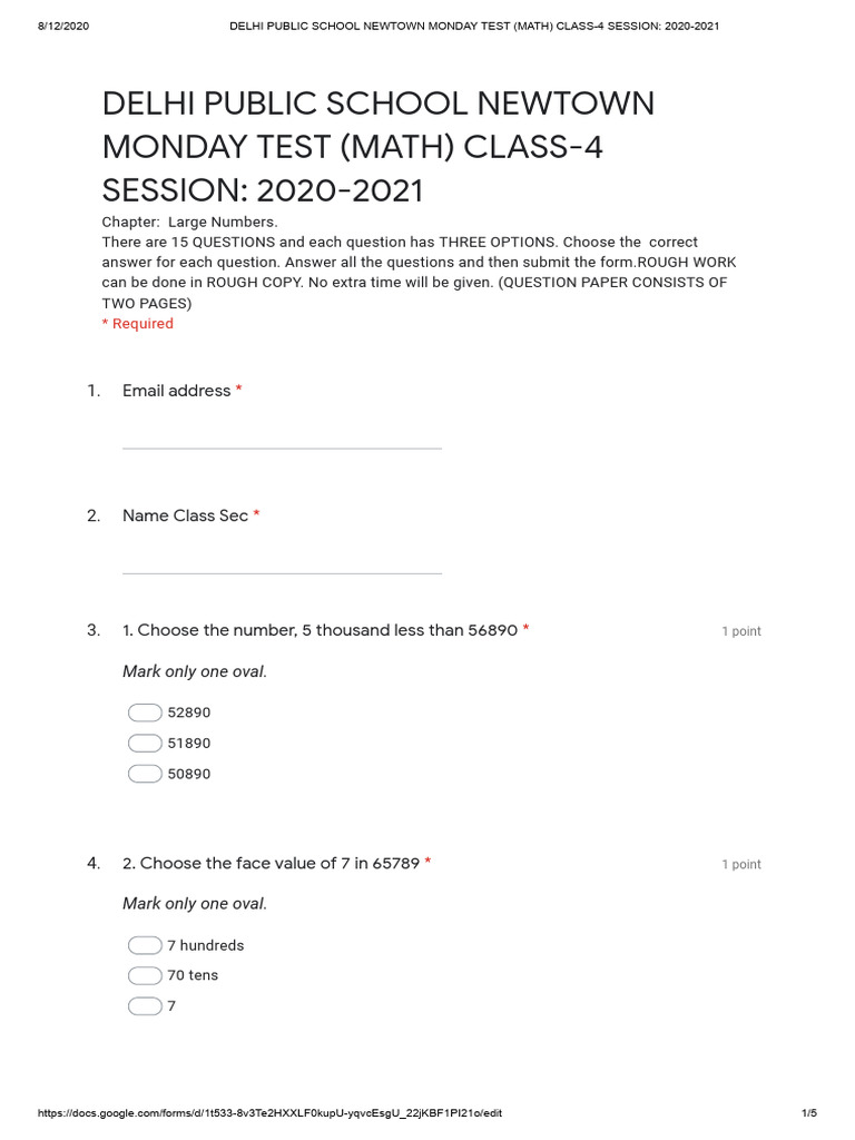 Class 4 Math Test on Large Numbers | PDF | Chess | Chess Theory