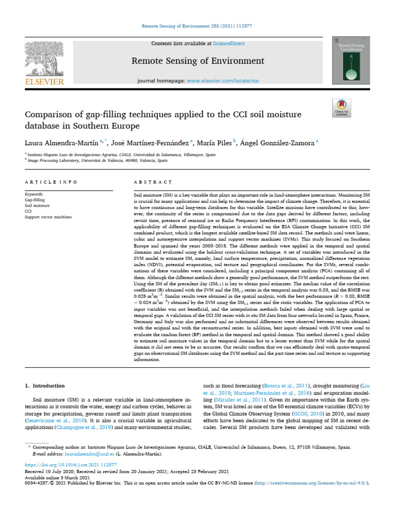 Comparison of Gap-Filling Techniques Applied To The CCI Soil Moisture ...