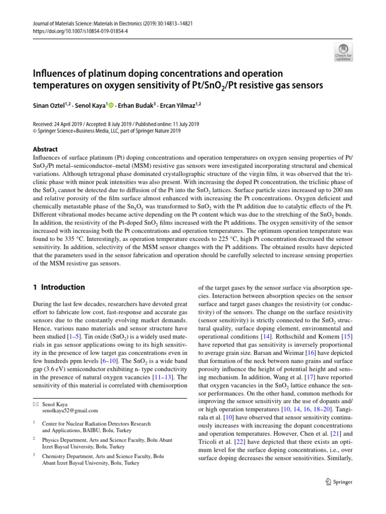 Platinum Doping Effects on SnO2 Sensors | PDF | Doping (Semiconductor ...