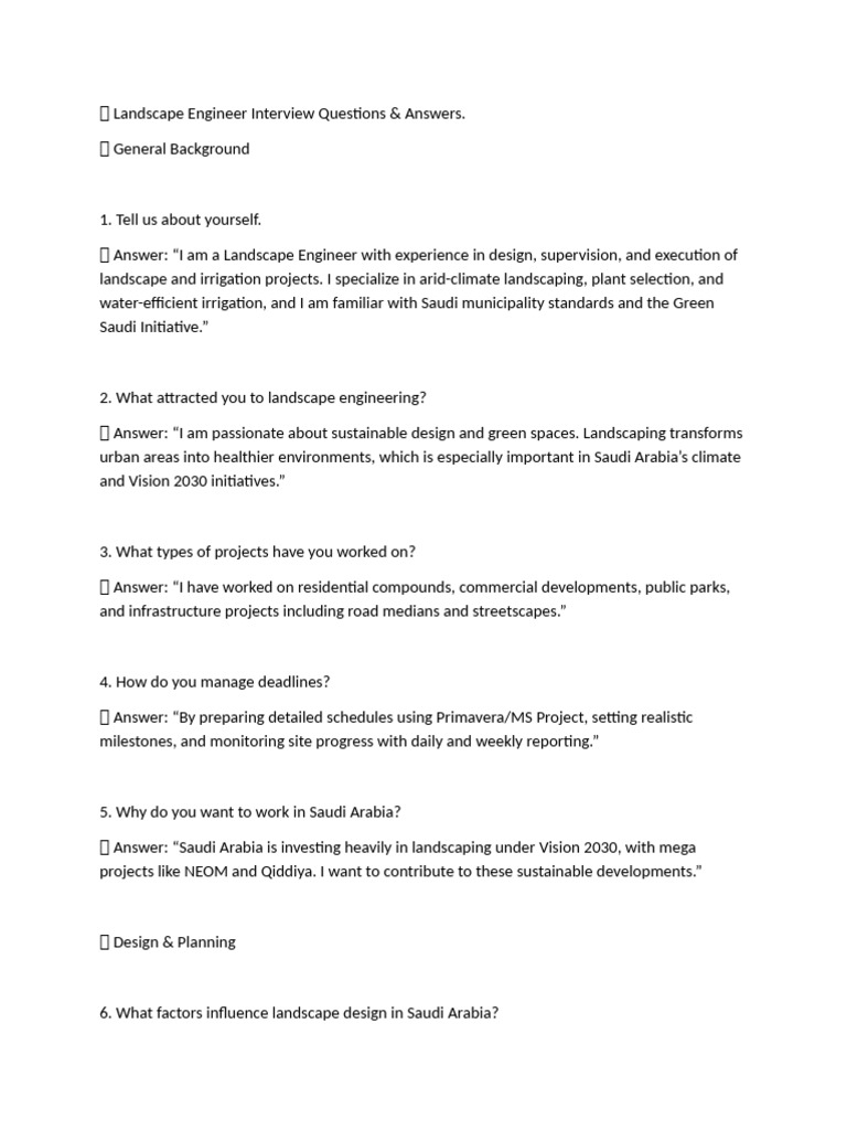 Landscape Engr Interview QnA | PDF | Irrigation | Soil
