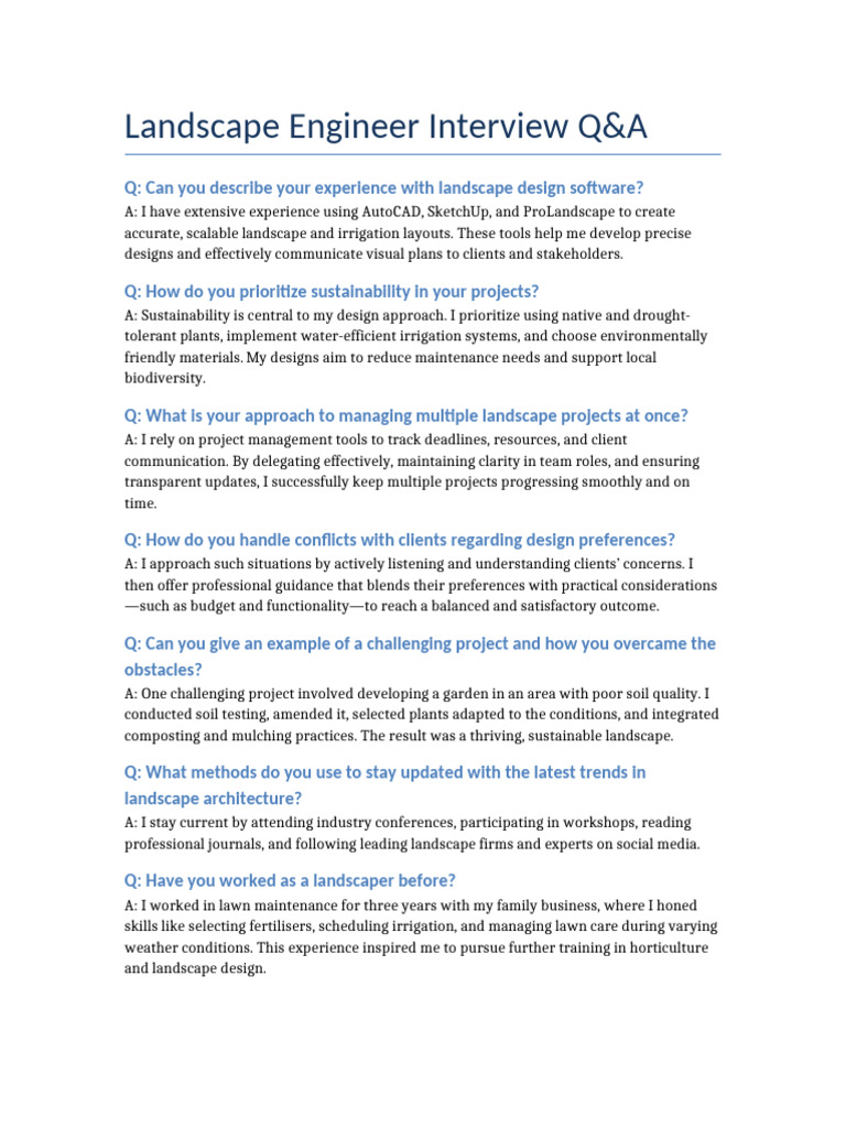 Landscape Engineer Interview Insights | PDF | Natural Environment