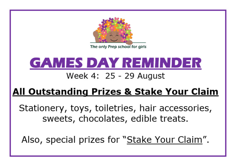 Games Day Reminder: Prizes & Claims | PDF