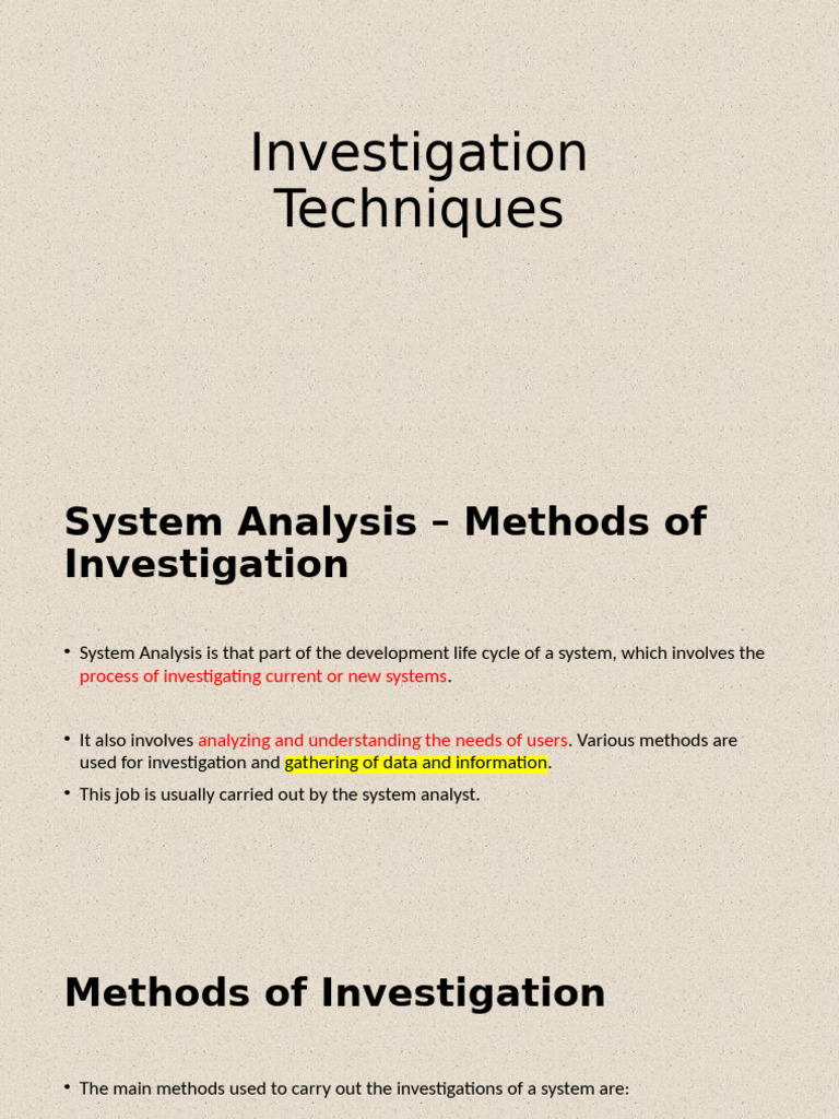 System Analysis Investigation Techniques | PDF | Data Analysis | Data