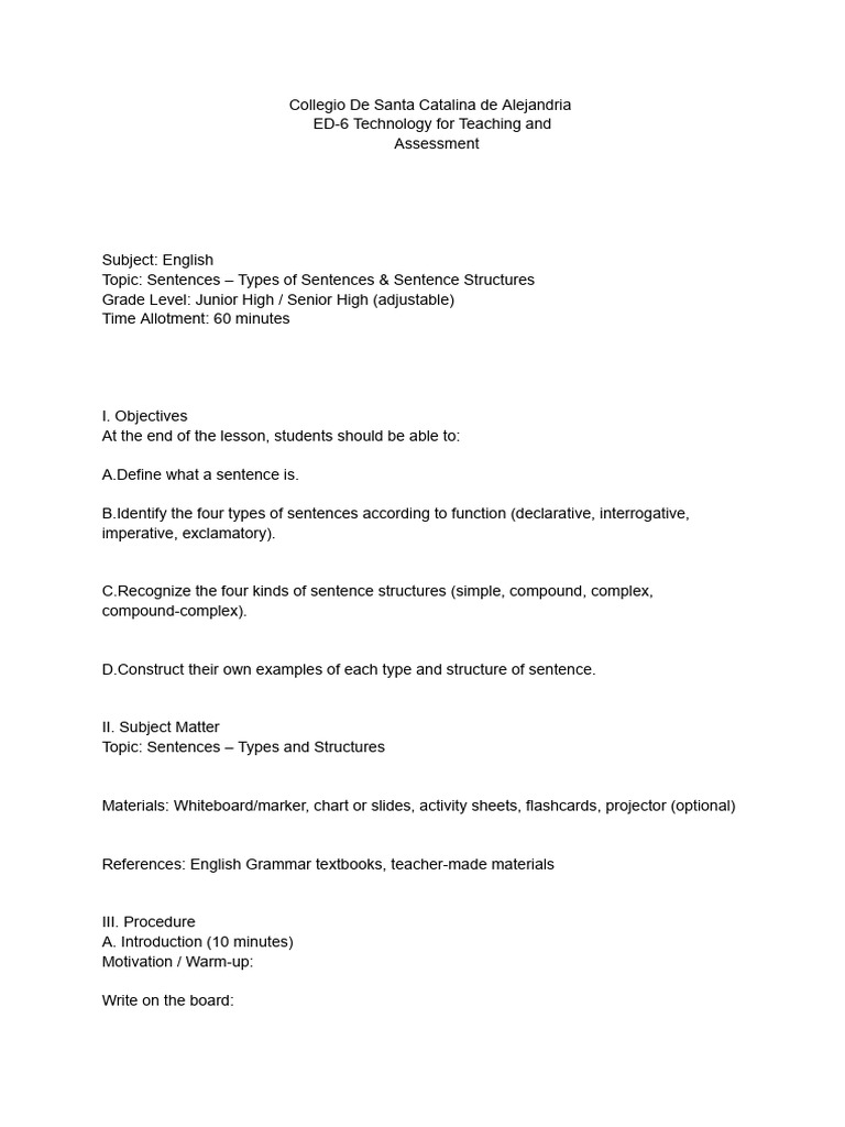 Types and Structures of Sentences | PDF | Sentence (Linguistics) | Syntax