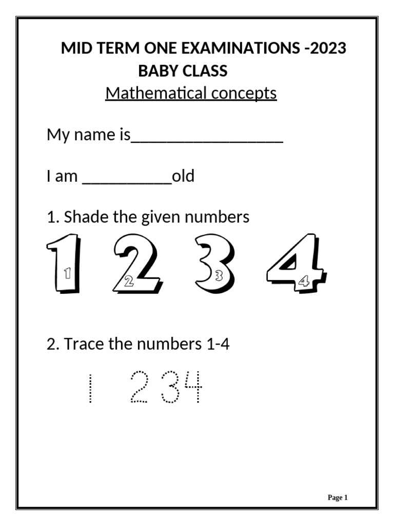 Baby Class Math Concept | PDF