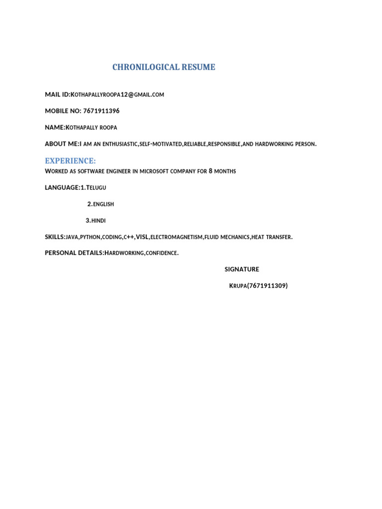 Kothapally Roopa's Chronological Resume | PDF