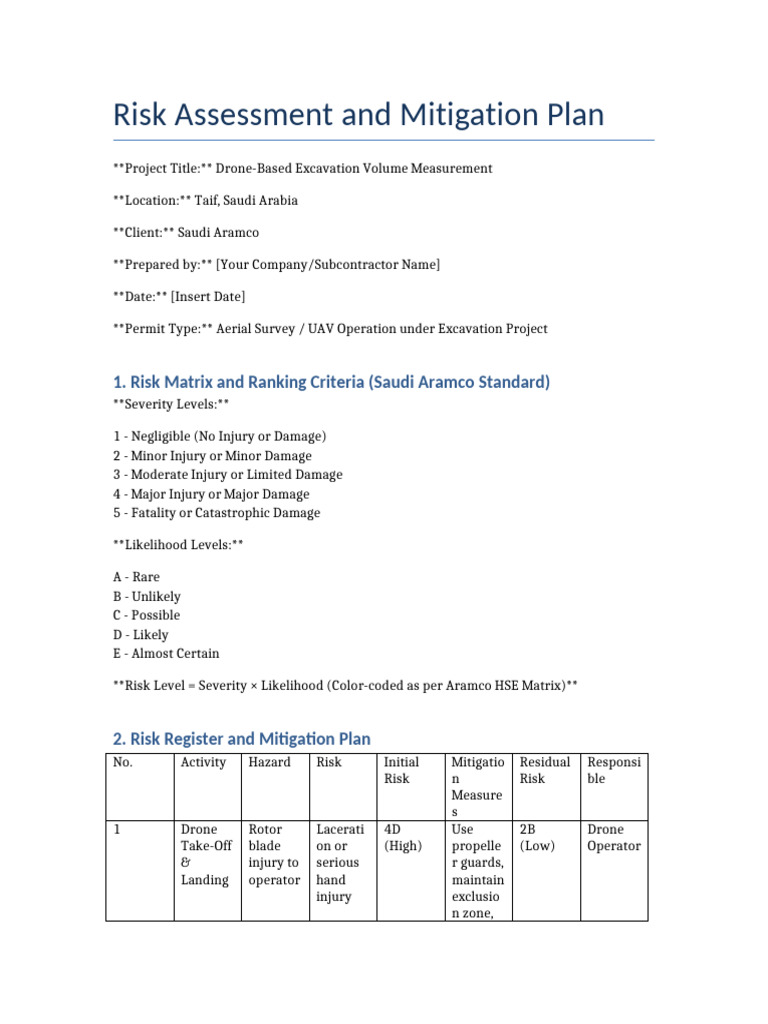 Drone Excavation Risk Mitigation Plan | PDF | Unmanned Aerial Vehicle ...