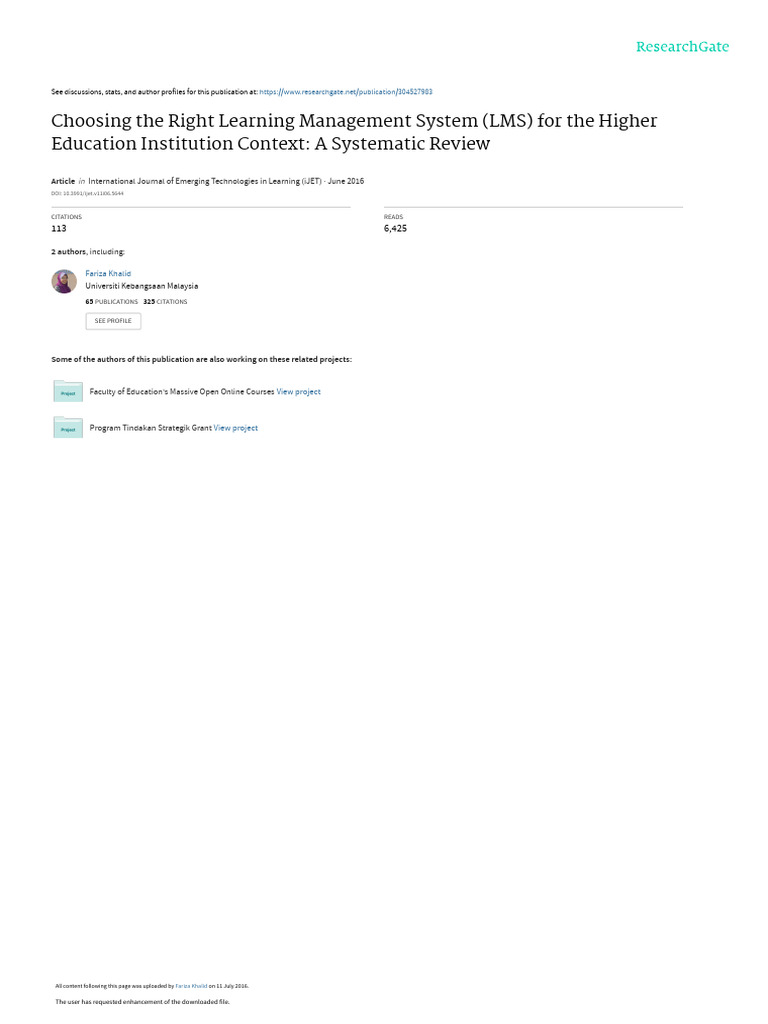 Selecting the Best LMS for Higher Education | PDF | Educational ...
