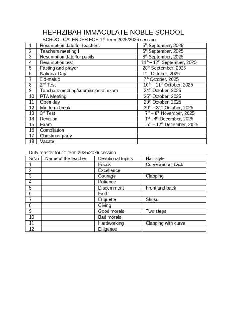 Hephzibah Immaculate Noble School | PDF