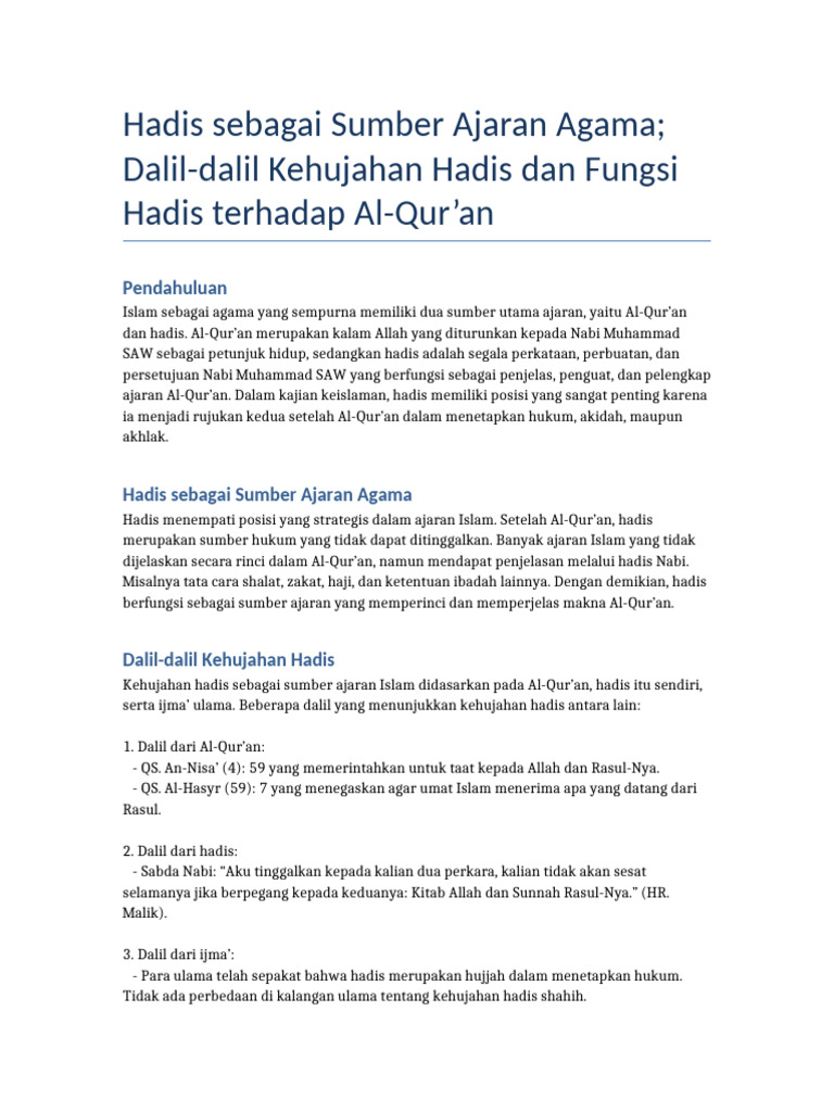 Hadis: Sumber dan Fungsi dalam Islam | PDF