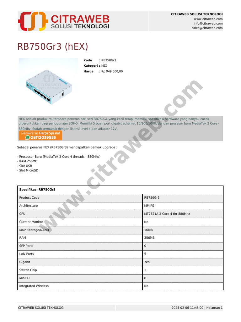 Router RB750Gr3: Spesifikasi & Harga | PDF