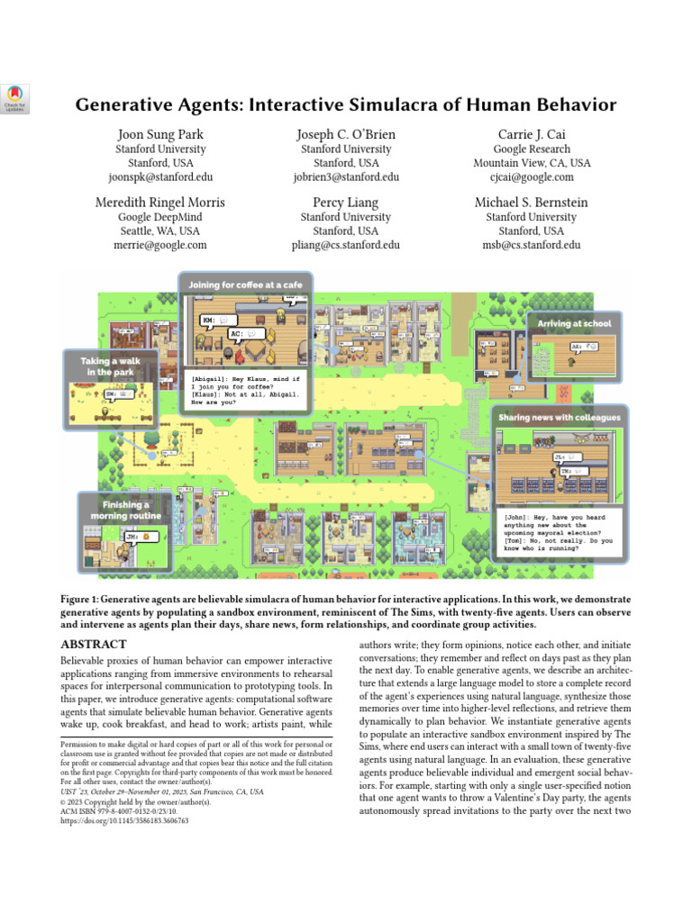 Generative Agents Interactive Simulacra of Human Behavior | PDF ...