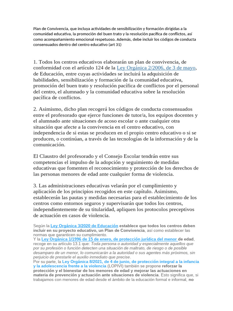 Plan de Convivencia Escolar Integral | PDF | Abuso infantil | Acoso ...