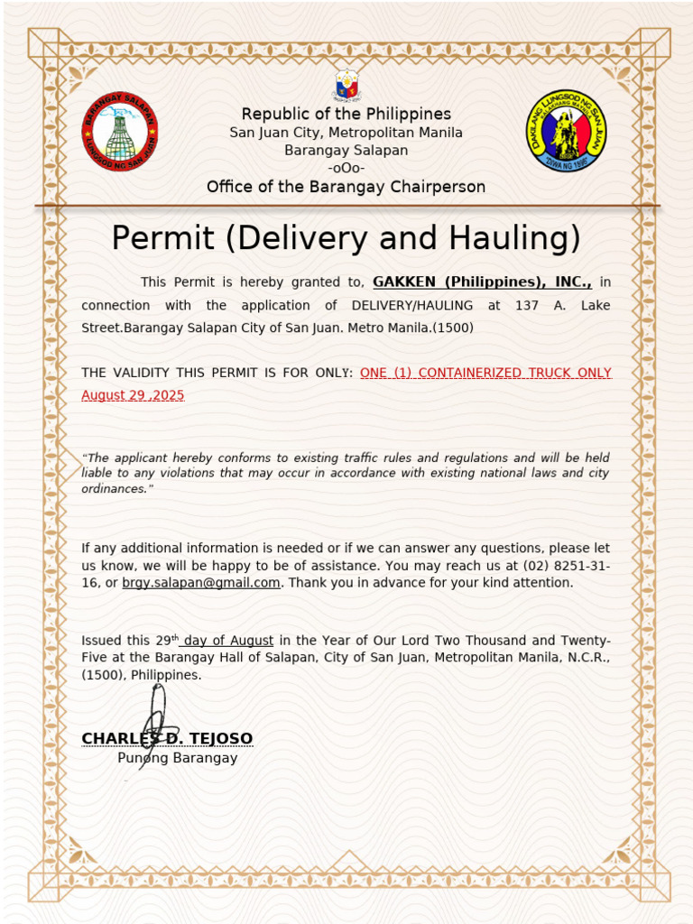 Permit For Hauling & Delivery 2025 | PDF