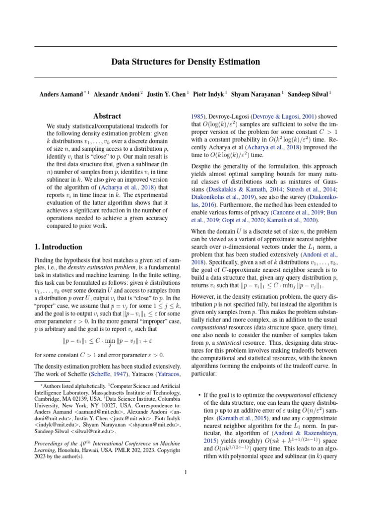 Efficient Data Structures for Density Estimation | PDF | Probability ...