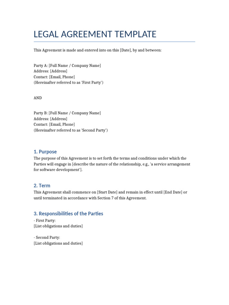 Legal Agreement Template Guide | PDF