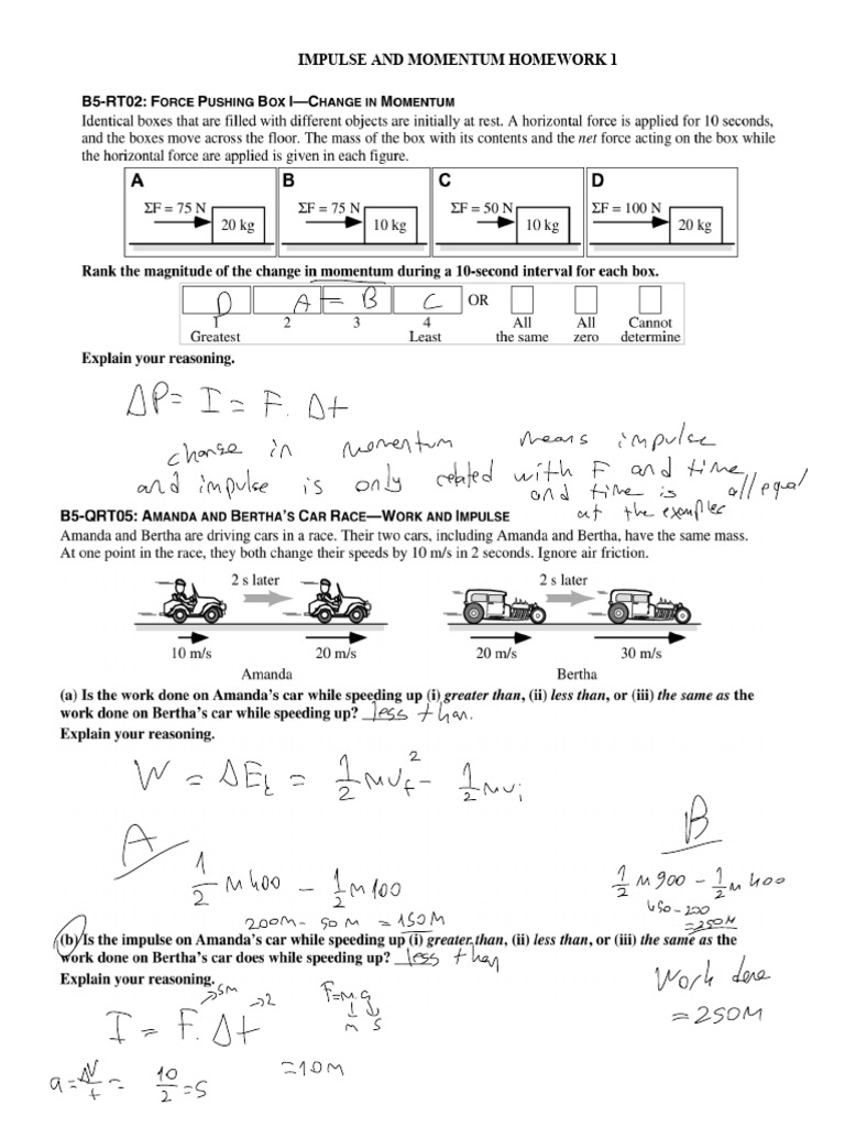 Impulse and Momentum Homework 1 | PDF