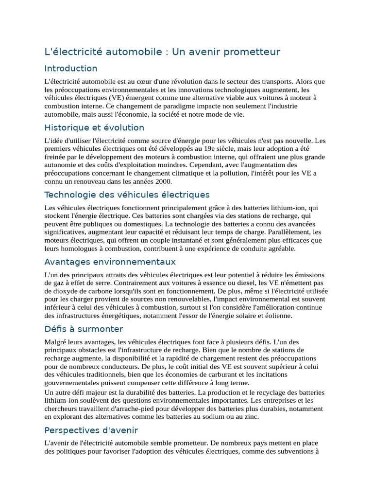 Électricité automobile : avenir durable | PDF | Voiture électrique ...