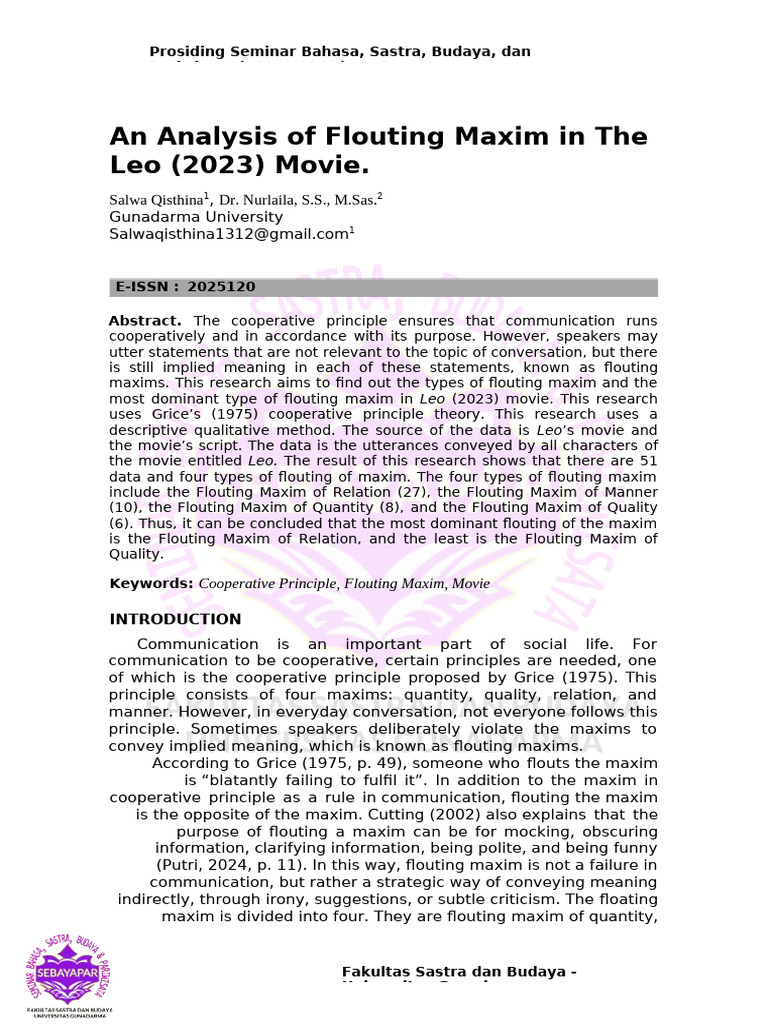 Flouting Maxim Analysis in Leo (2023) | PDF | Communication | Human ...