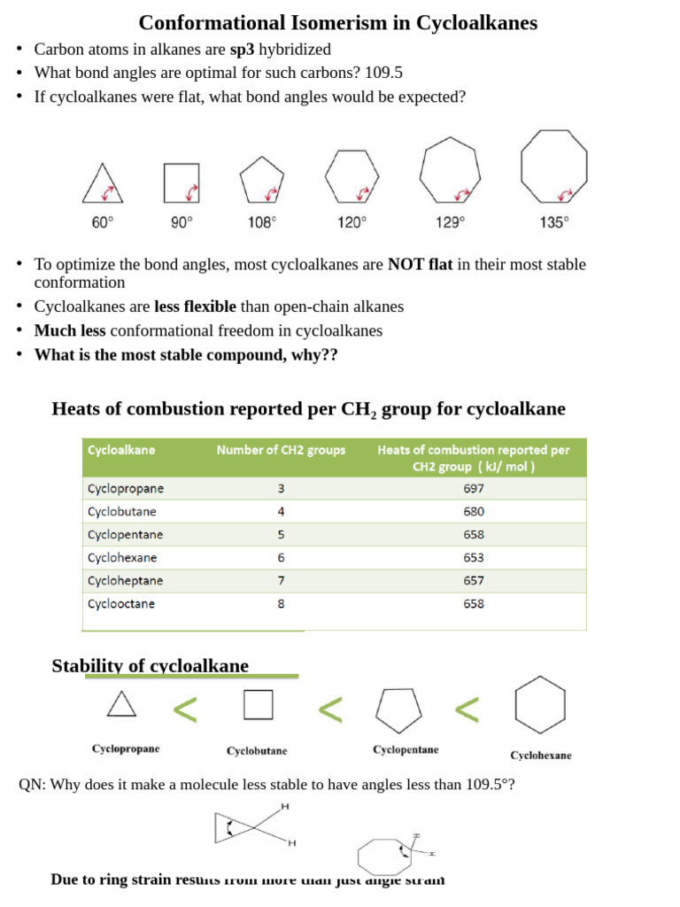 Conformational Isomerism in Cycloalkanes | PDF | Isomer | Stereochemistry