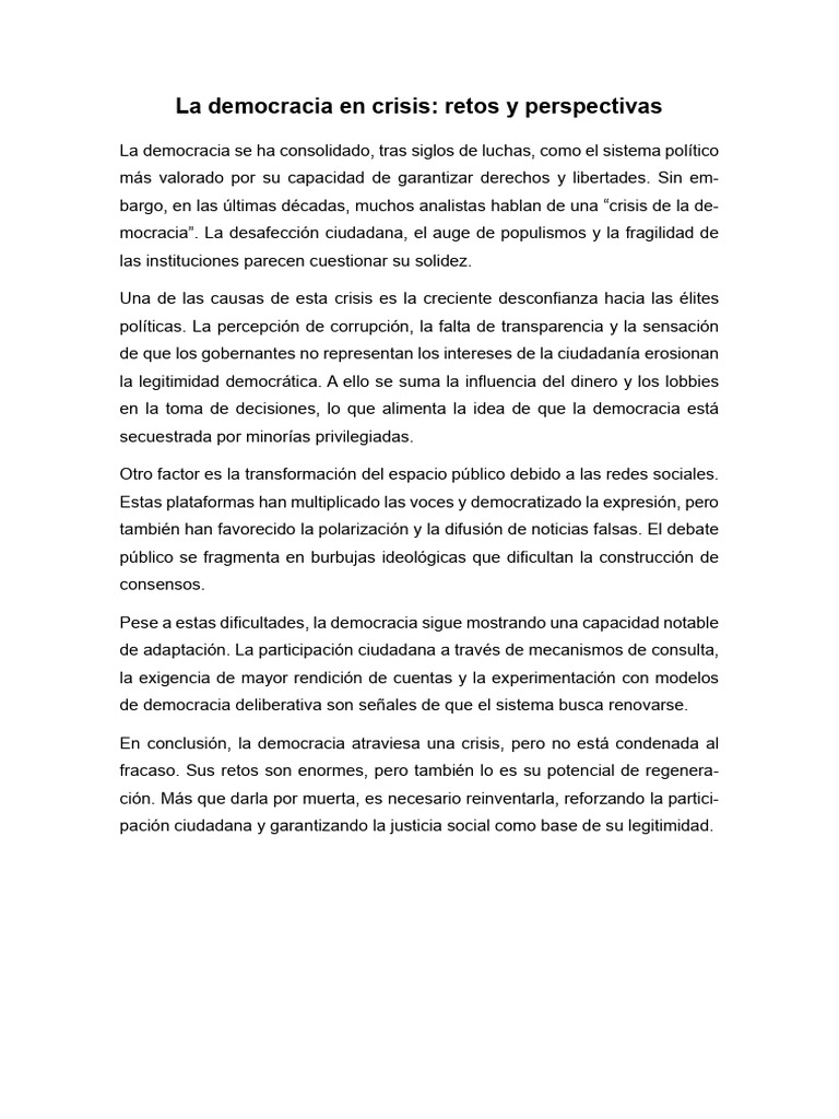 Crisis y futuro de la democracia | PDF