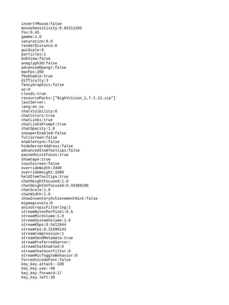 Minecraft Game Settings Configuration | PDF